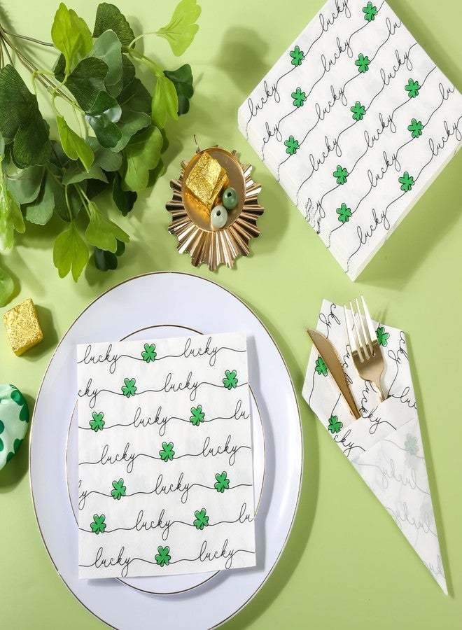 AimFun 100Pcs ‌St Patrick's Day Shamrock Paper Napkins - 6.5 Inch Disposable Green Lucky Clover Party Napkins for Irish Holiday, Baby Shower, Birthday & Spring Celebrations - Image 5